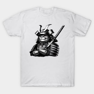 Cool Cat Samurai Portrait Ninja Japan Art T-Shirt